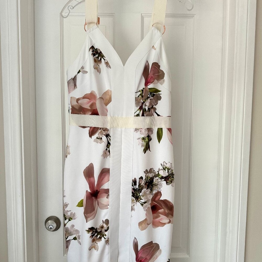 Ted Baker Irasela Harmony Dress Size 3 (US8) white/floral print, rose-gold-tone